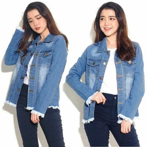 Muda Daftar Source Atasan blouse kemeja jeans wanita jumbo Vita biru tua .
