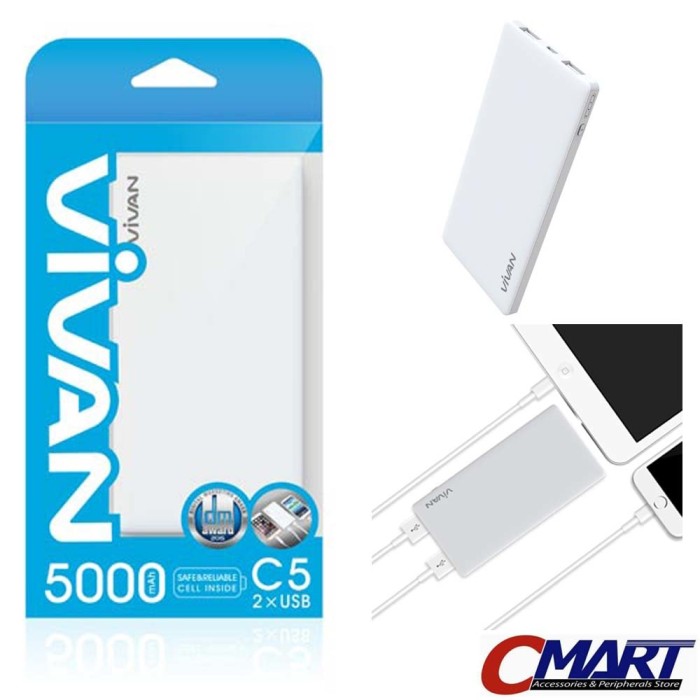Jual Vivan C5 Power Bank 5000 Mah White Thin 2usb jual vivan c5 power bank 5000 mah white thin 2usb
