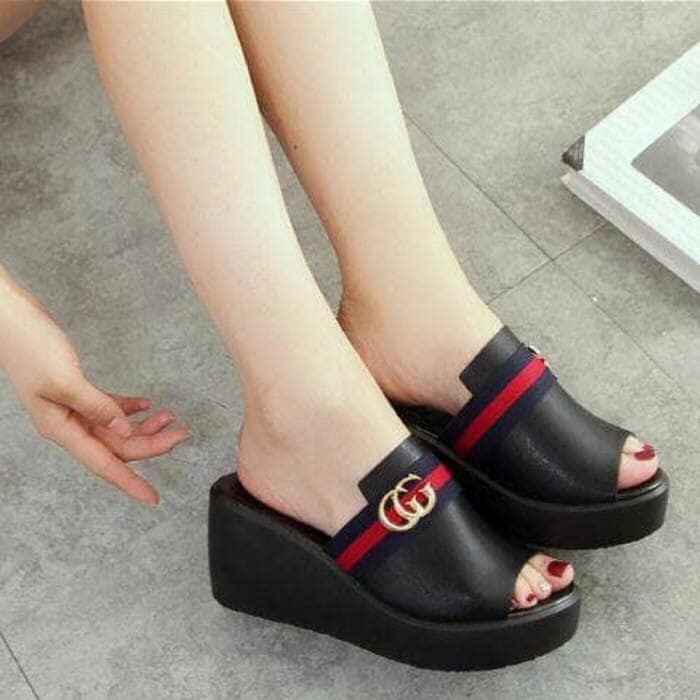 jual sandal wedges wanita slop sdw256 hitam cafana store jual sandal wedges wanita slop sdw256 hitam cafana store