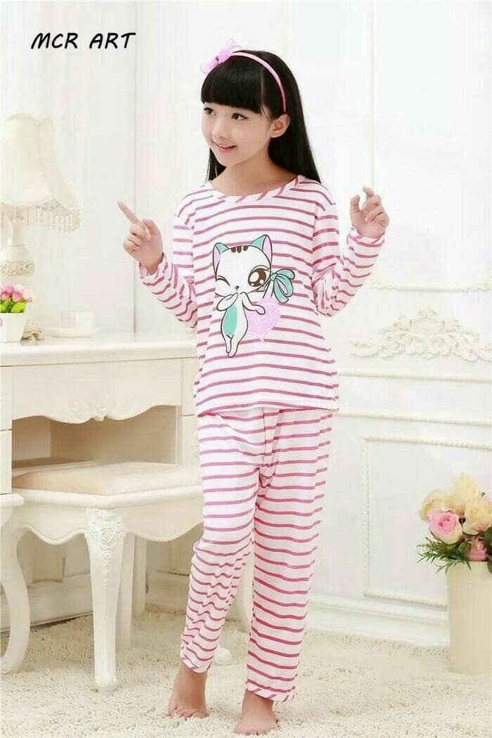 piyama baju tidur anak stripe catty piyama baju tidur anak stripe catty