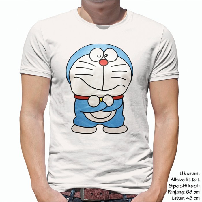 KAOS BAJU DISTRO ANIME - DORAEMON BETE SPANDEX - Putih, L