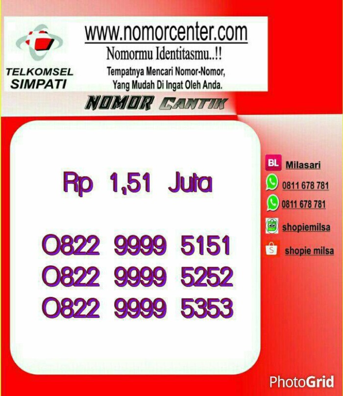 ... Nomor Cantik SimPati KW 9999 Double AB 5151 0822 9999 5151 Hoki M