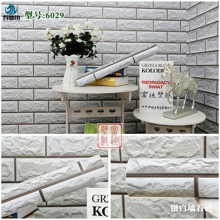 Foto Produk Wallpaper Bata block white 3D 45cm x 10mtr || Wallpaper Dinding dari dedengkot wallpaper