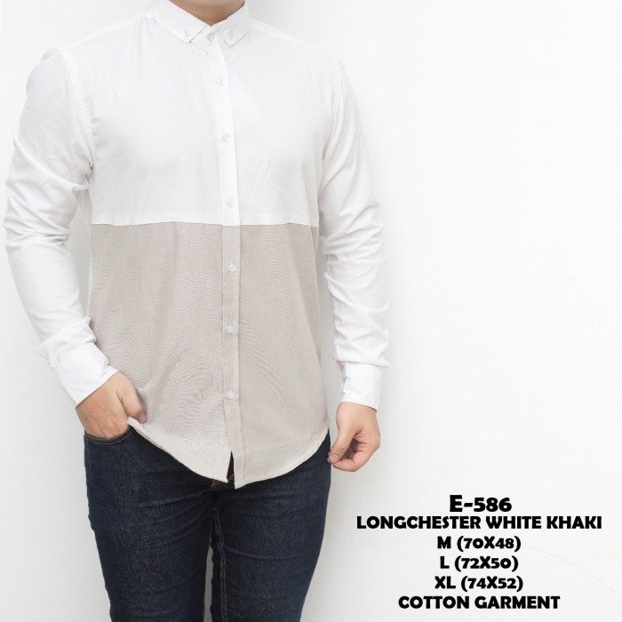 ... harga Kemeja Pria Kemeja Polos Kemeja Kantor Longchester White Khaki Tokopedia com