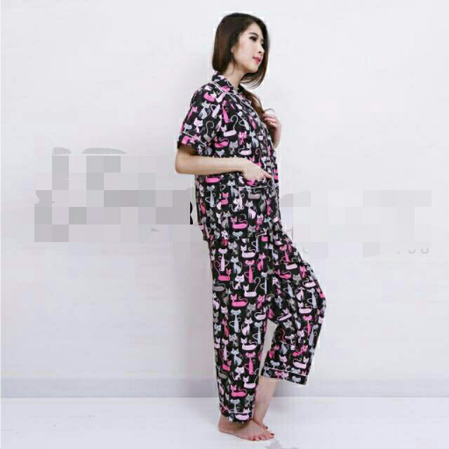 Piyama Dewasa Cat~ baju tidur murah lengan pendek Size JUMBO.BIGSIZE