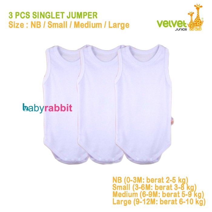 harga 3 Pcs Singlet Jumper Velvet Junior - Size L (9-12 Bulan)