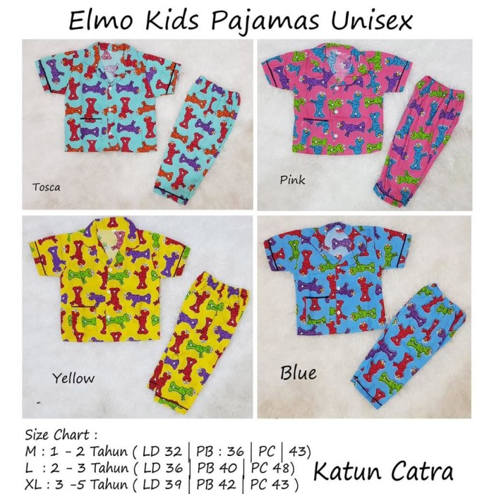 ELMO BAJU TIDUR ANAK PIYAMA KIDS SETELAN BAJU TIDUR ANAK UNISEX
