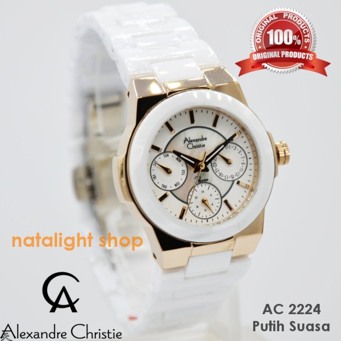 Jam Tangan Wanita Alexandre Christie 2224 Keramik Putih Mewah Original