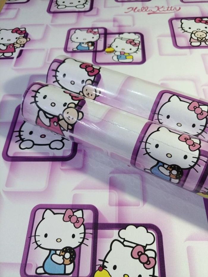 Hello Kitty Kotak Ungu 45cm x 10mtr ~ Wallpaper Sticker Dinding