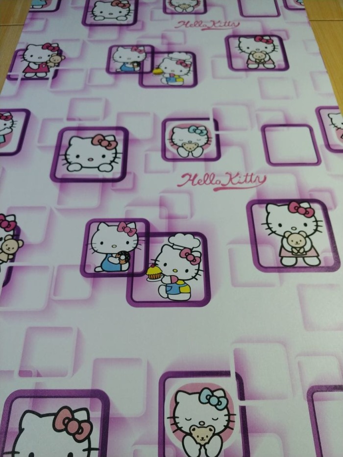 Hello Kitty Kotak Ungu 45cm x 10mtr ~ Wallpaper Sticker Dinding