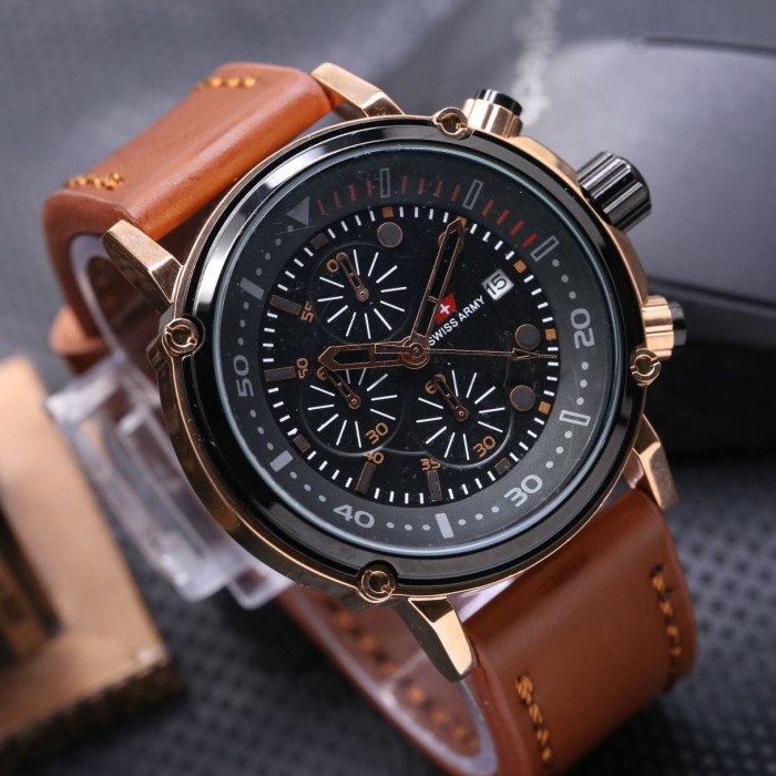 JAM TANGAN PRIA SWISS ARMY KULIT CHRONO ACTIVE BROWN