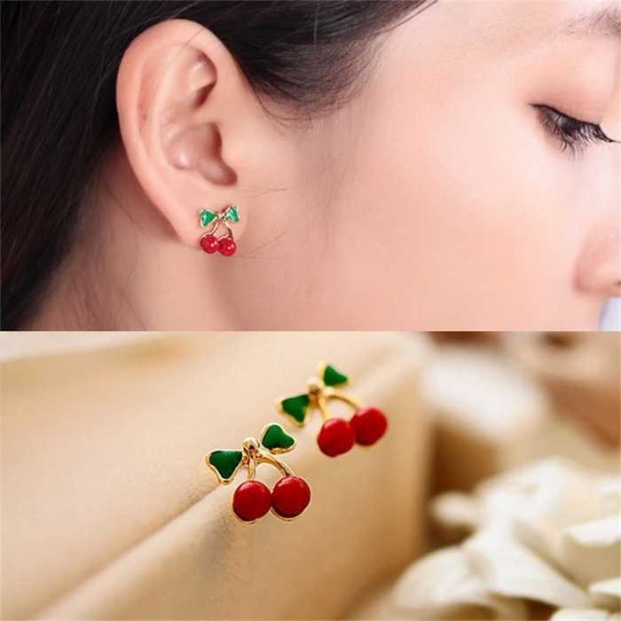 A14694 Anting Ceri Cute Sweet Red Cherry Stud Earring