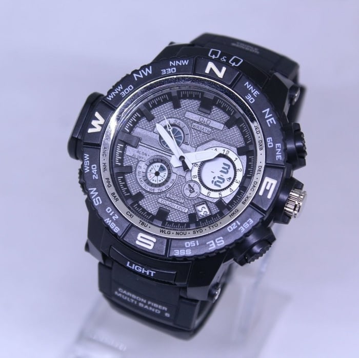 JAM TANGAN PRIA Q&Q DOUBLE TIME BLACK JARUM WHITE