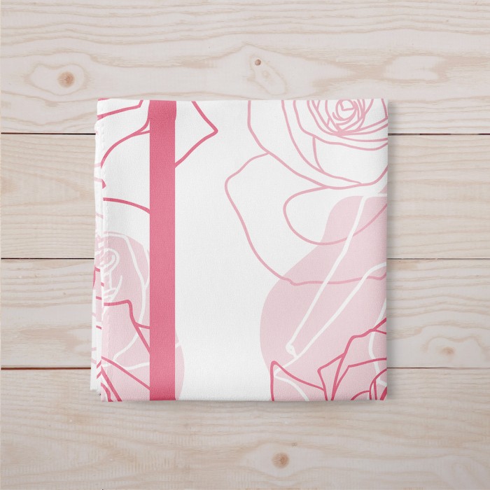 NEW HIJAB SEGI EMPAT - Jilbab Satin Silk Motif Bunga Mawar Merah Muda