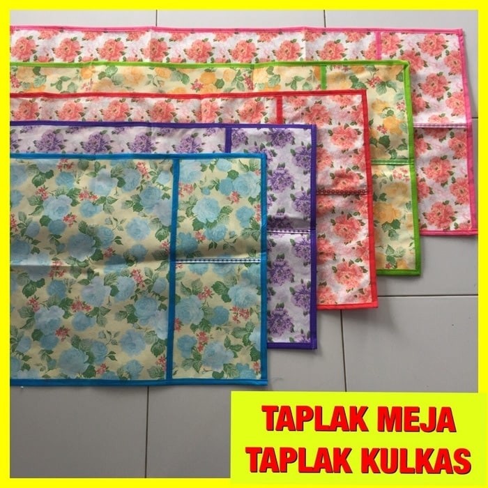 HSI Tatakan Taplak Sarung Cover Alas Meja Kulkas 2 Kantong Motif Bunga