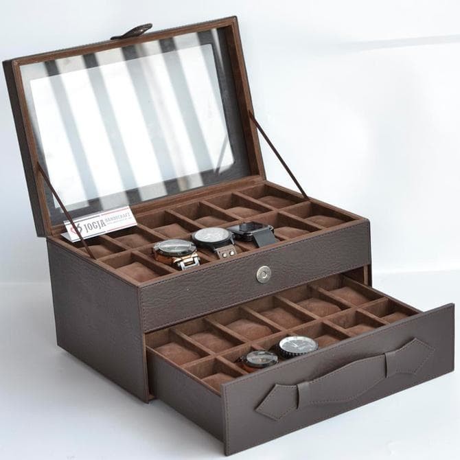 KOTAK JAM TANGAN ISI 24 DARK BROWN / TEMPAT JAM / WATCH BOX ORGANIZER