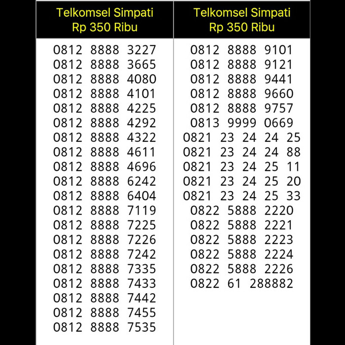 NOMOR CANTIK SIMPATI SERI KWARTET 8888 0812 8888 9101 B10 334
