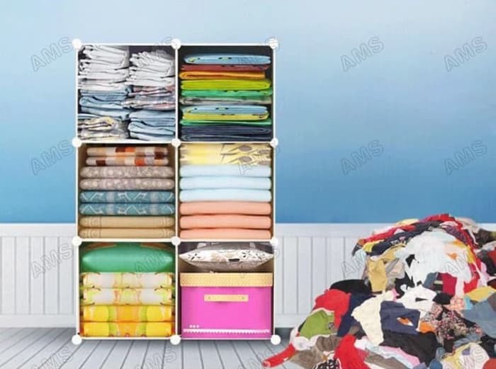 Lemari pakaian rak serbaguna susun plastik lemari baju - Hitam