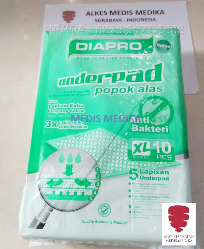 Underpad Diapro XL 60 x 90 Alas Perlak Under Pad Popok Ompol Isi 10