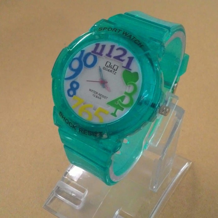 Jam Tangan Wanita Sport Q&Q Rubber Glass Mineral Transp Murah