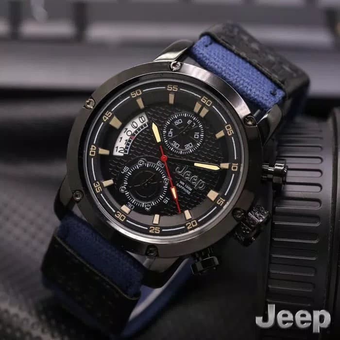 Jam Tangan Pria / Cowok Jeep Chrono Kanvas Blue / Kw Super
