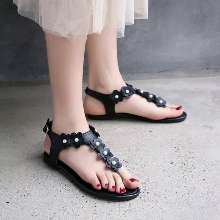 Jual D02 Hitam Sendal Sandal Jepit Sepatu Slop Teplek Datar Flat Wanita Harga Rp 46.000
