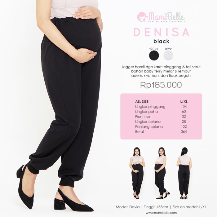 MAMIBELLE DENISA MATERNITY BOTTOM Black Jogger Hamil Celana Hamil - Hitam, M