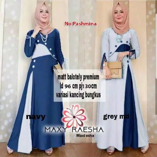 BAJU MUSLIM WANITA MAXY RAESHA DRESS GAMIS BALOTELLI TERMURAH - RRG - Navi