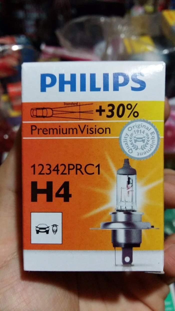 ... Bohlam Halogen H4 Philips 12V 60 55W P43T Lampu Depan Motor Headlamp