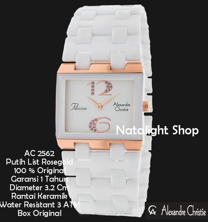 Jam Tangan Wanita Alexandre Christie 2562 Keramik Putih Gold Original