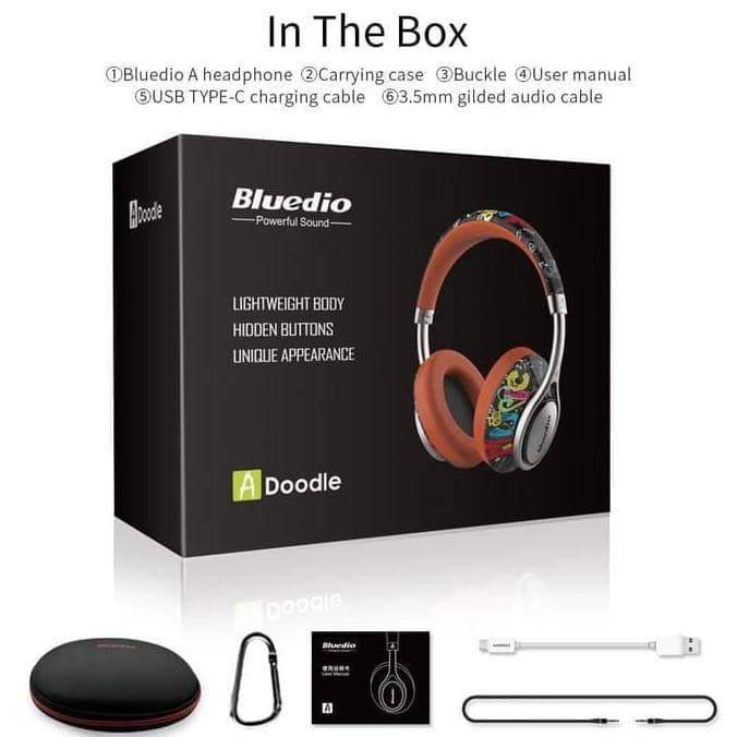 Bluedio Air A Stylish Wireless Bluetooth Headphones with Mic - HITAM