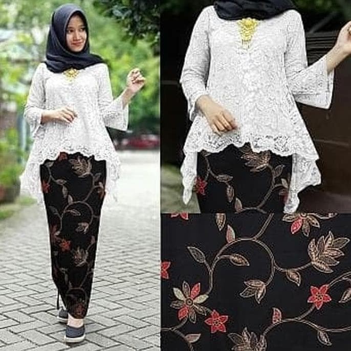 KEBAYA MODEREN BRUKAT BAJU KONDANGAN / KEBAYA WISUDA BRUKAT - Putih