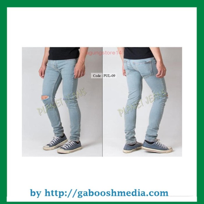 Celana jeans pria ripped sobek / robek lutut model skinny / pensil