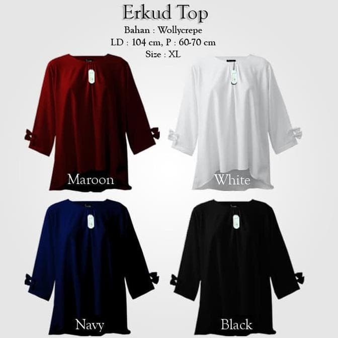 Baju Atasan Erkud Tunik Baju Muslim Blus Muslim - Putih, Xl