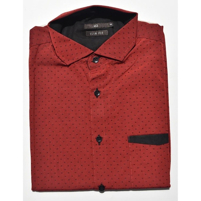 Kemeja Pria M2 Lengan Pendek Maroon Motif AL37 ORIGINAL Limited