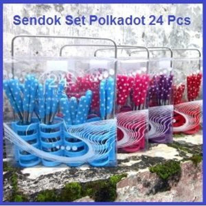 Set Peralatan Makan SENDOK Garpu Pisau Set Motif POLKADOT Stainless