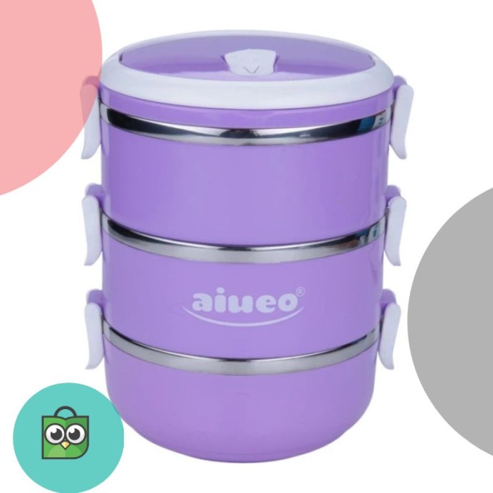 AIUEO Eco Lunch Box Stainless Steel Rantang 3 Susun Glossy