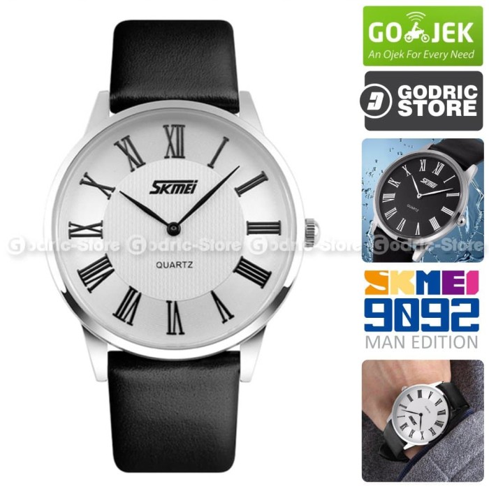 SKMEI 9092 Jam Tangan Pria Cowok Kulit Leather Casio Casual WR 30M - Hitam
