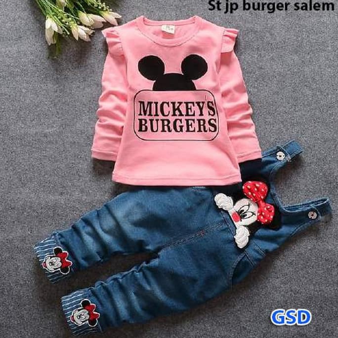 Grosir Dress-baju anak perempuan setelan jumpsuit l/st jp burger salem