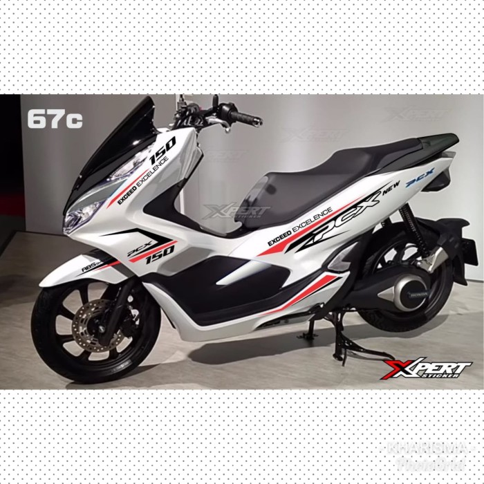 Jual Cutting sticker Honda PCX putih striping hitam merah bahan .