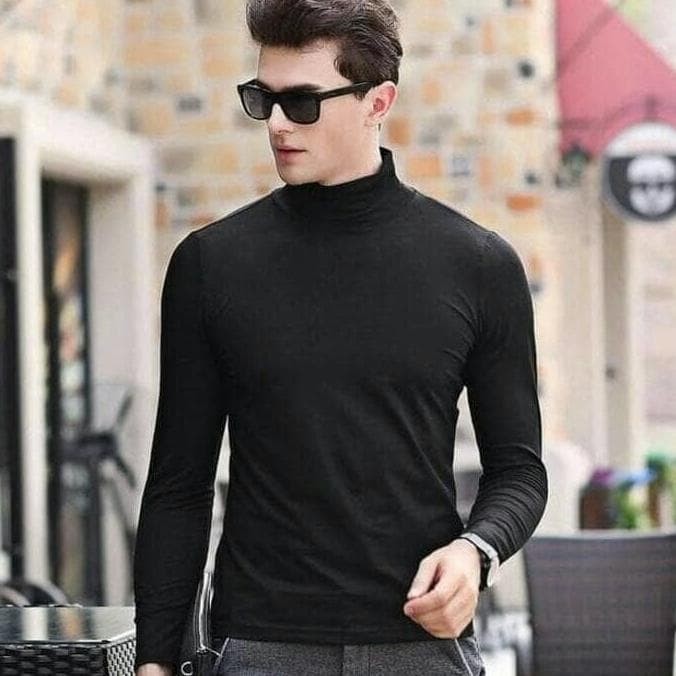 Top Baju Kaos Turtleneck Turtle Neck Pria Lengan Panjang Longsleeve