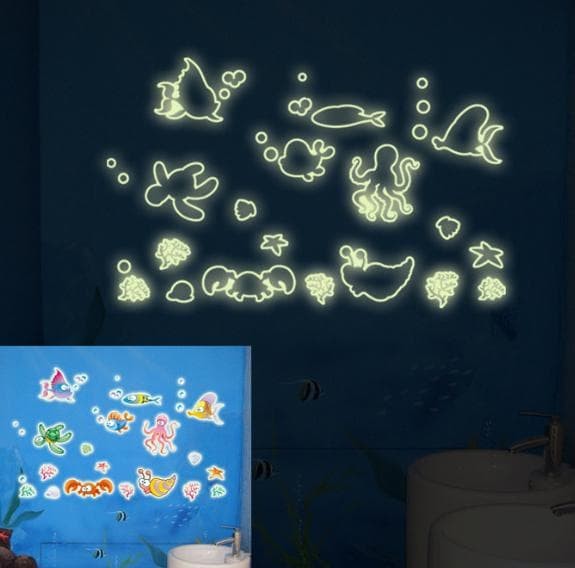 jual set stiker dekorasi "glow in the dark" motif kehidupan dasar