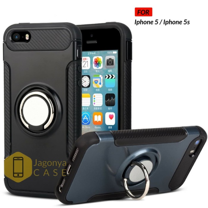 Foto Produk Case Iphone 5 / 5S Ultimate Carbon Ring Kickstand - Hitam dari Jagonya Case