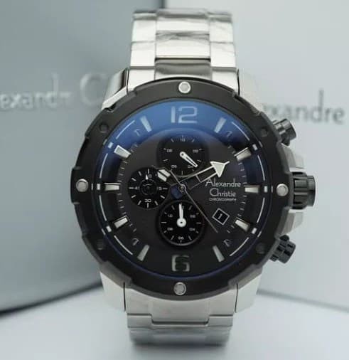 Jam tangan pria alexandre christie ac 6410 silver black original