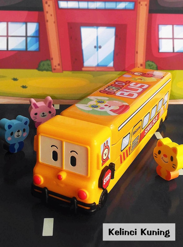 Kotak Pensil Tempat Pensil Kaleng Bus 3 tingkat Rautan .