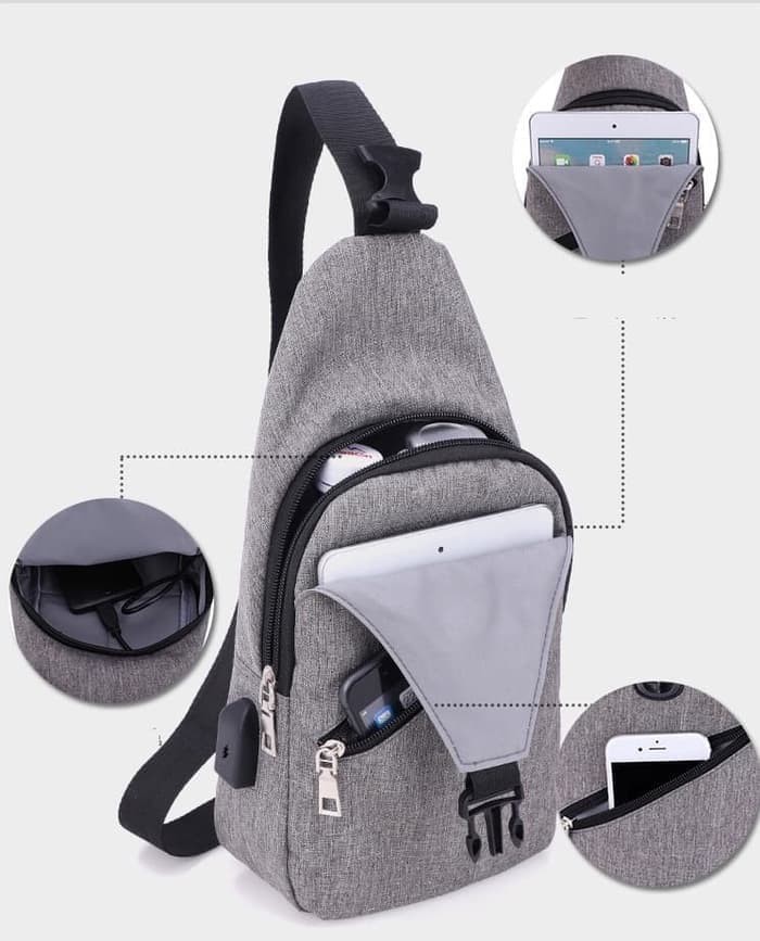Tas selempang slempang pria USB chestbag Anti Maling Import SM13