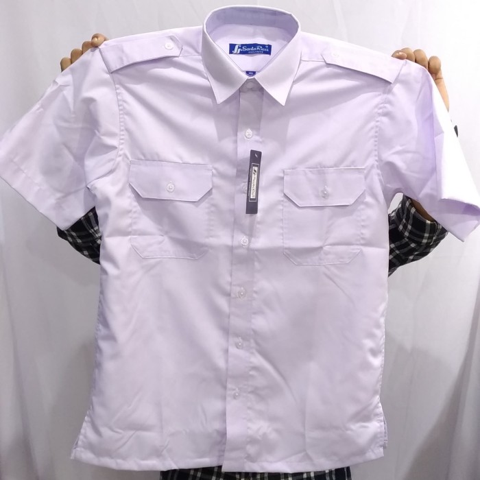 Foto Produk Kemeja Pilot Santa Ricci Pria Putih Pendek Kantong 2 Pangkat Oxford Uz - Putih, S dari Mega Hero Shirts