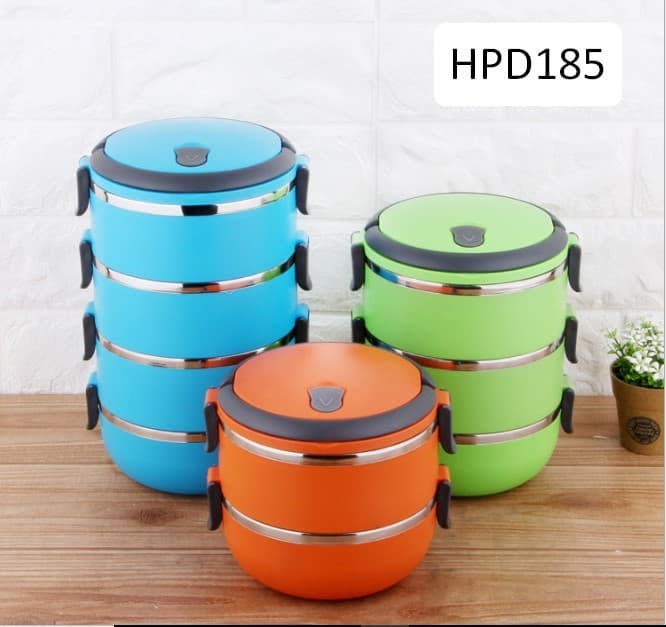 Rantang 3 Susun Stainless Steel Eco Lunch Box Glossy - HPD185 - Biru