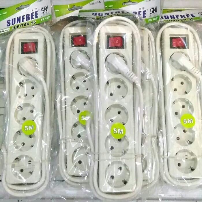 Colokan Listrik 5 Lubang +Kabel 5 Meter Swit /Stopkontak 5 Lubang Swit