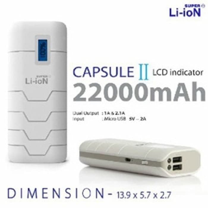 Super Li-ion Power Bank Capsule II 22000mAh- Putih list hitam